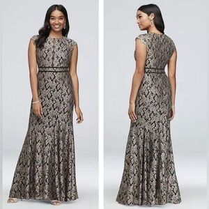 Elegant Black Lace Evening Gown night way size 14W MN147